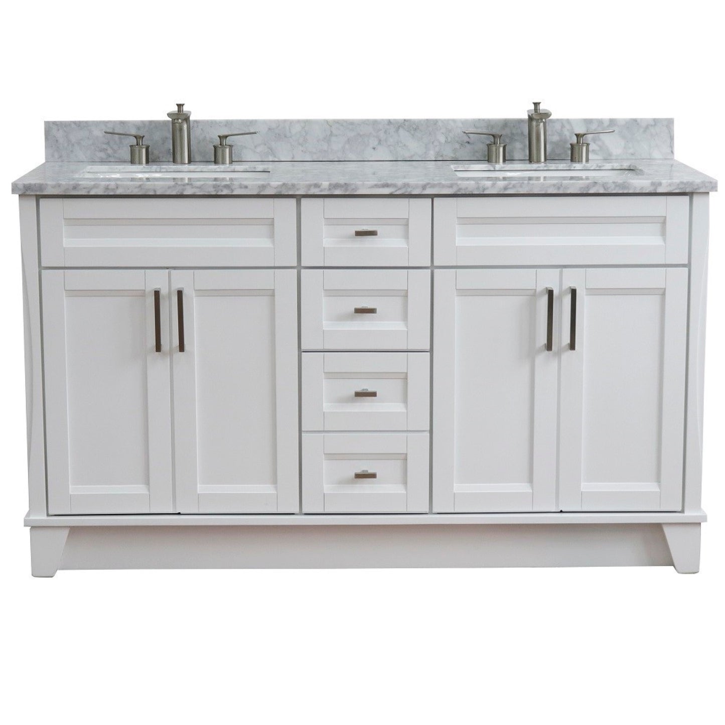 61" Double sink vanity in White finish and White Carrara marble and rectangle sink
