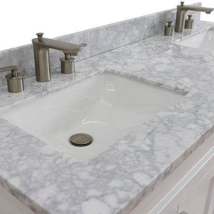61" Double sink vanity in White finish and White Carrara marble and rectangle sink