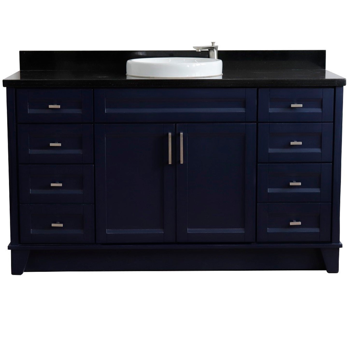 61" Single sink vanity in Blue finish and Black galaxy granite and round sink