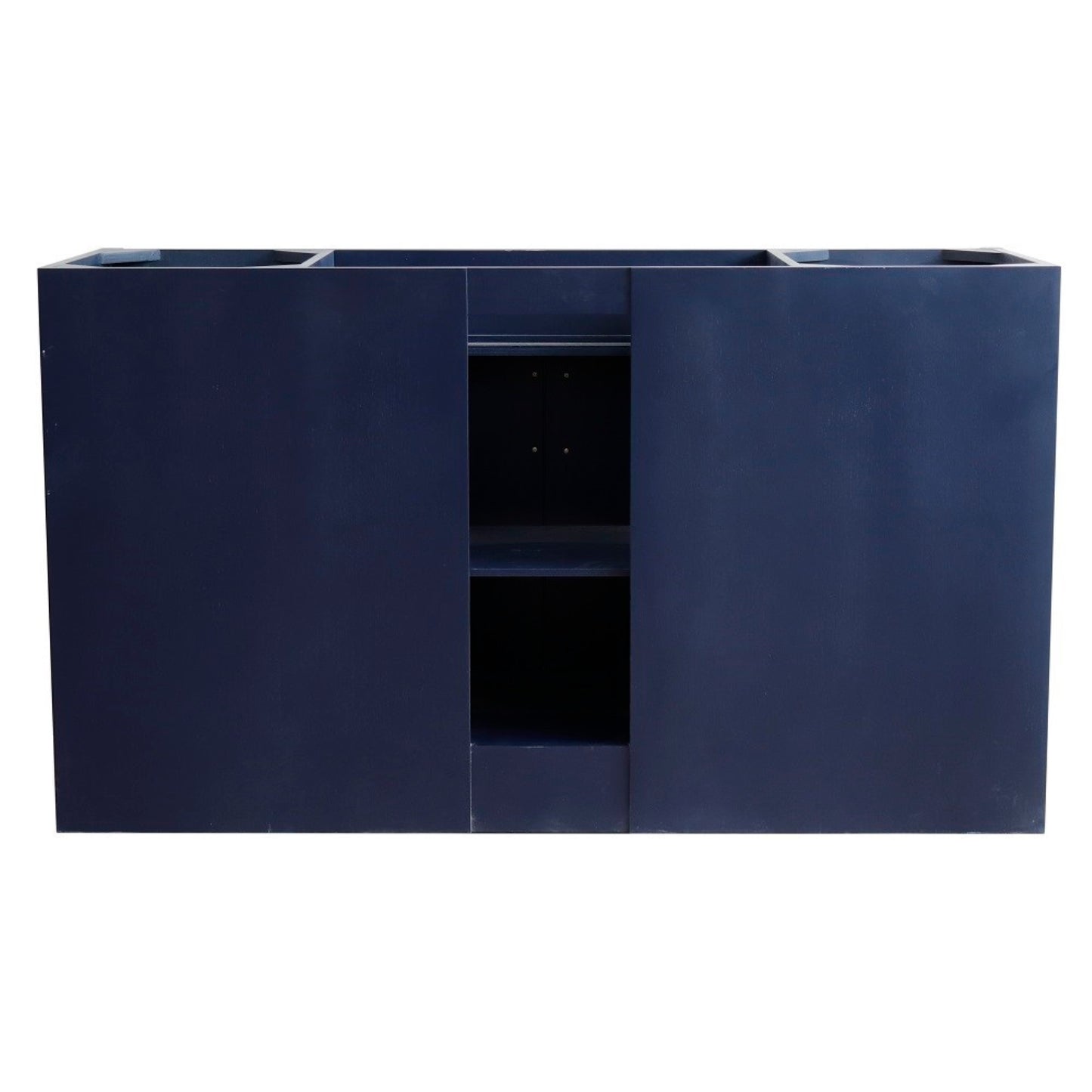 61" Single sink vanity in Blue finish and Black galaxy granite and round sink