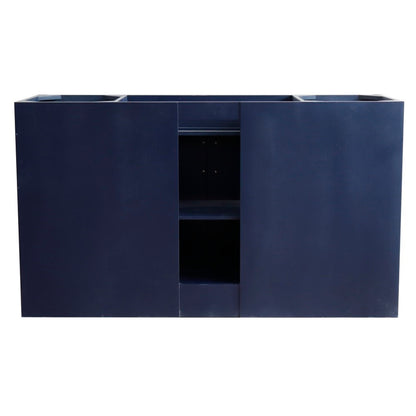 61" Single sink vanity in Blue finish and Black galaxy granite and round sink