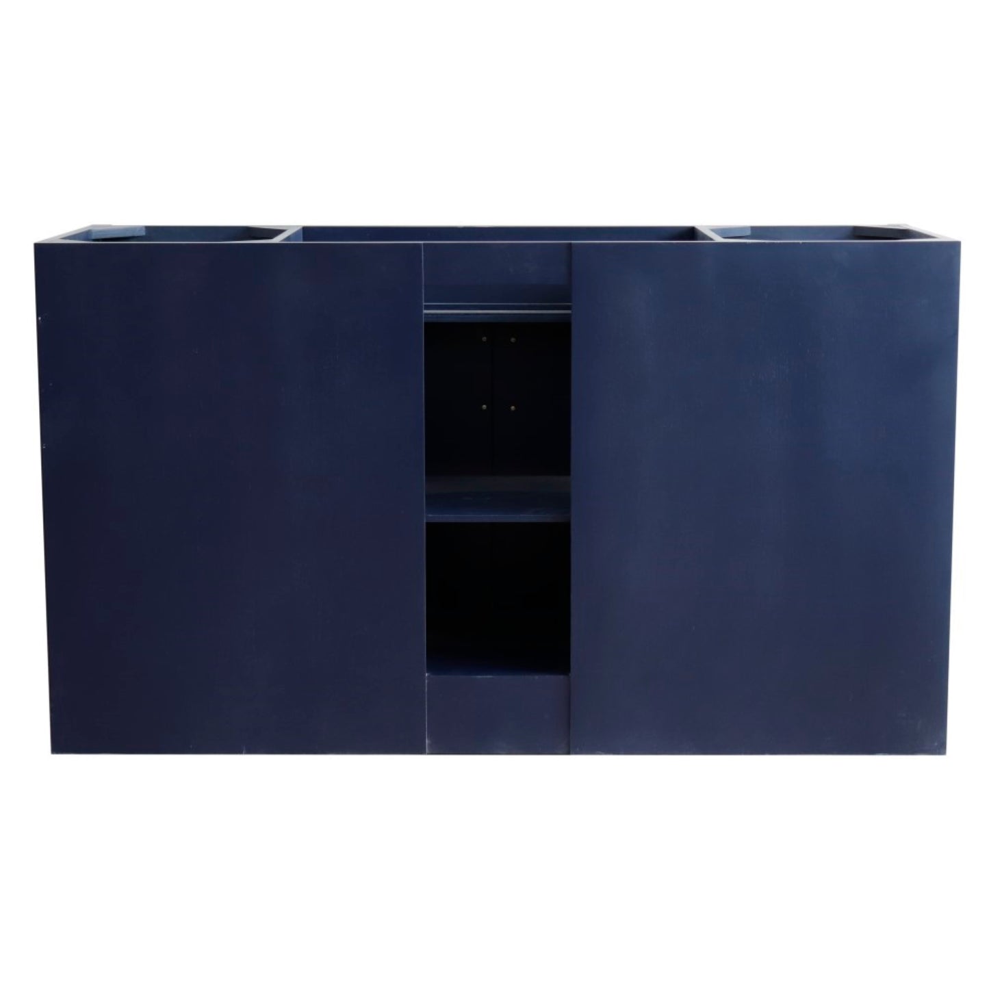 61" Single sink vanity in Blue finish and Black galaxy granite and rectangle sink