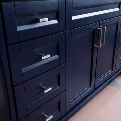 61" Single sink vanity in Blue finish and Black galaxy granite and rectangle sink