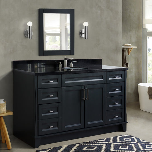 61" Single sink vanity in Dark Gray finish and Black galaxy granite and oval sink