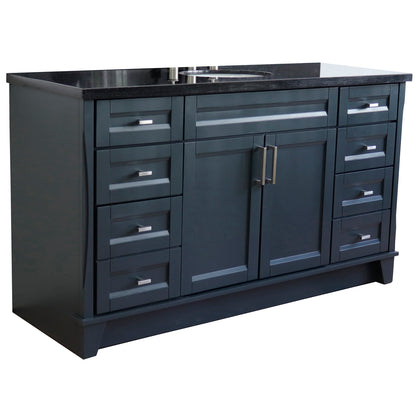 61" Single sink vanity in Dark Gray finish and Black galaxy granite and oval sink
