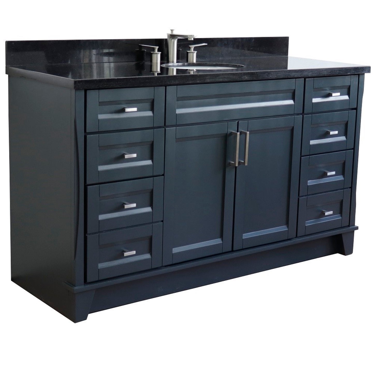 61" Single sink vanity in Dark Gray finish and Black galaxy granite and oval sink