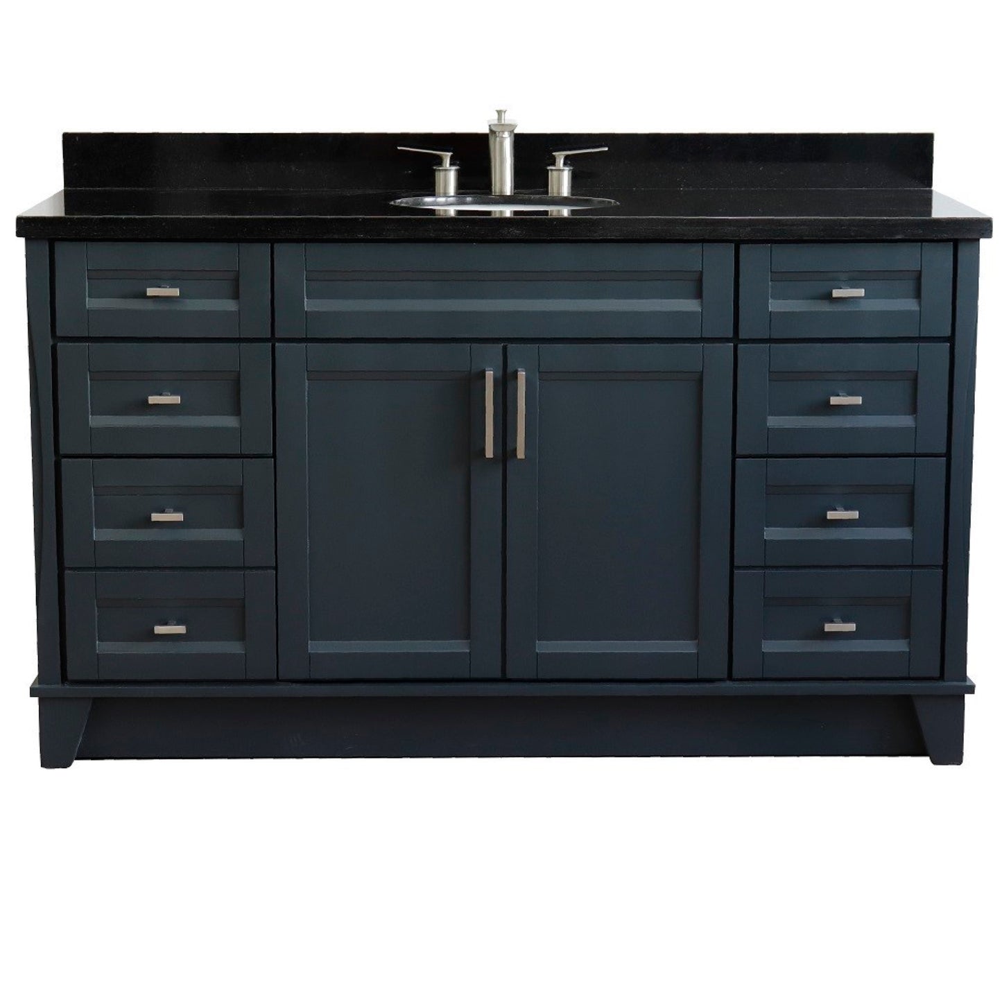 61" Single sink vanity in Dark Gray finish and Black galaxy granite and oval sink