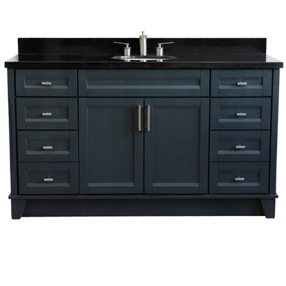 61" Single sink vanity in Dark Gray finish and Black galaxy granite and oval sink