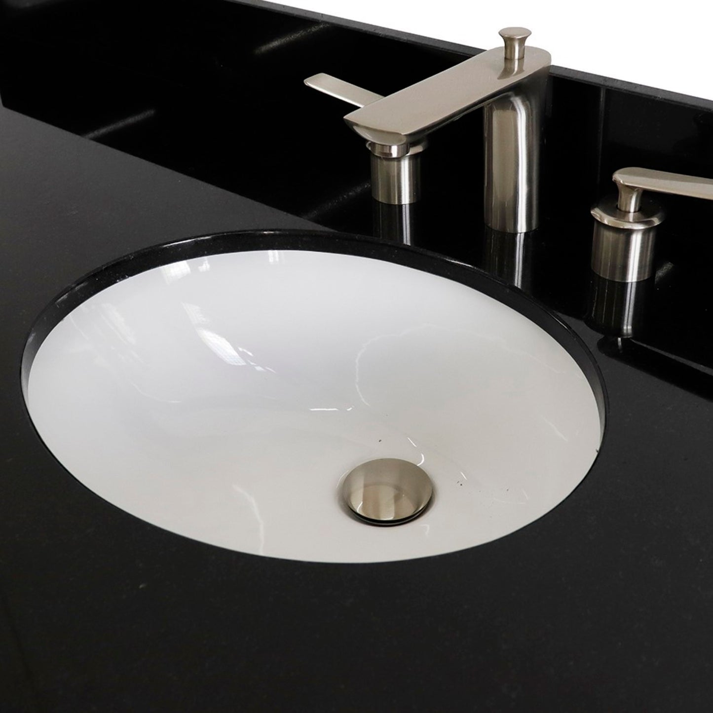 61" Single sink vanity in Dark Gray finish and Black galaxy granite and oval sink