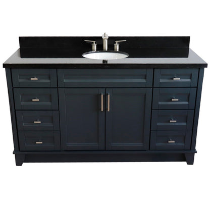 61" Single sink vanity in Dark Gray finish and Black galaxy granite and oval sink