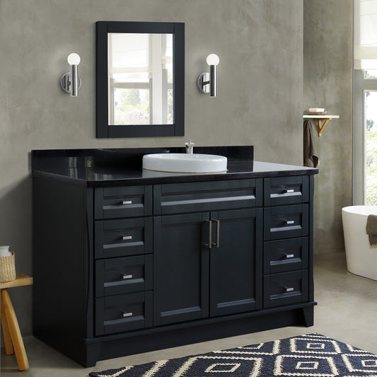 61" Single sink vanity in Dark Gray finish and Black galaxy granite and round sink