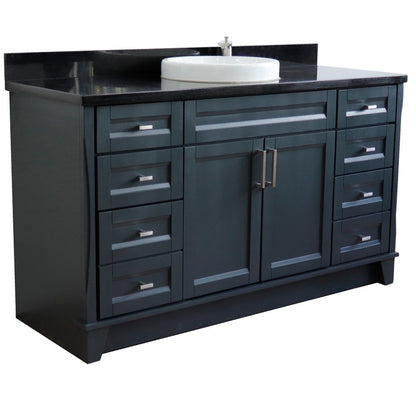 61" Single sink vanity in Dark Gray finish and Black galaxy granite and round sink