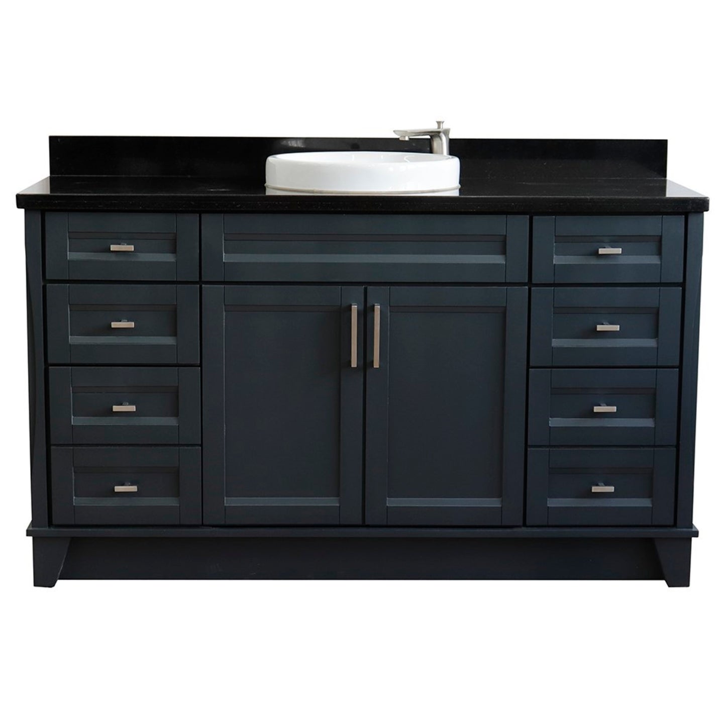 61" Single sink vanity in Dark Gray finish and Black galaxy granite and round sink