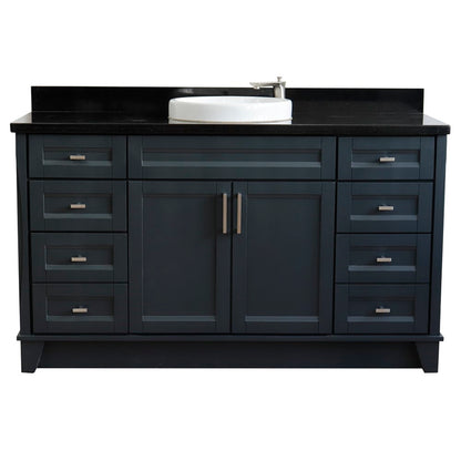 61" Single sink vanity in Dark Gray finish and Black galaxy granite and round sink