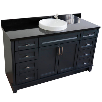 61" Single sink vanity in Dark Gray finish and Black galaxy granite and round sink