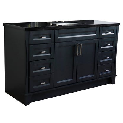 61" Single sink vanity in Dark Gray finish and Black galaxy granite and rectangle sink