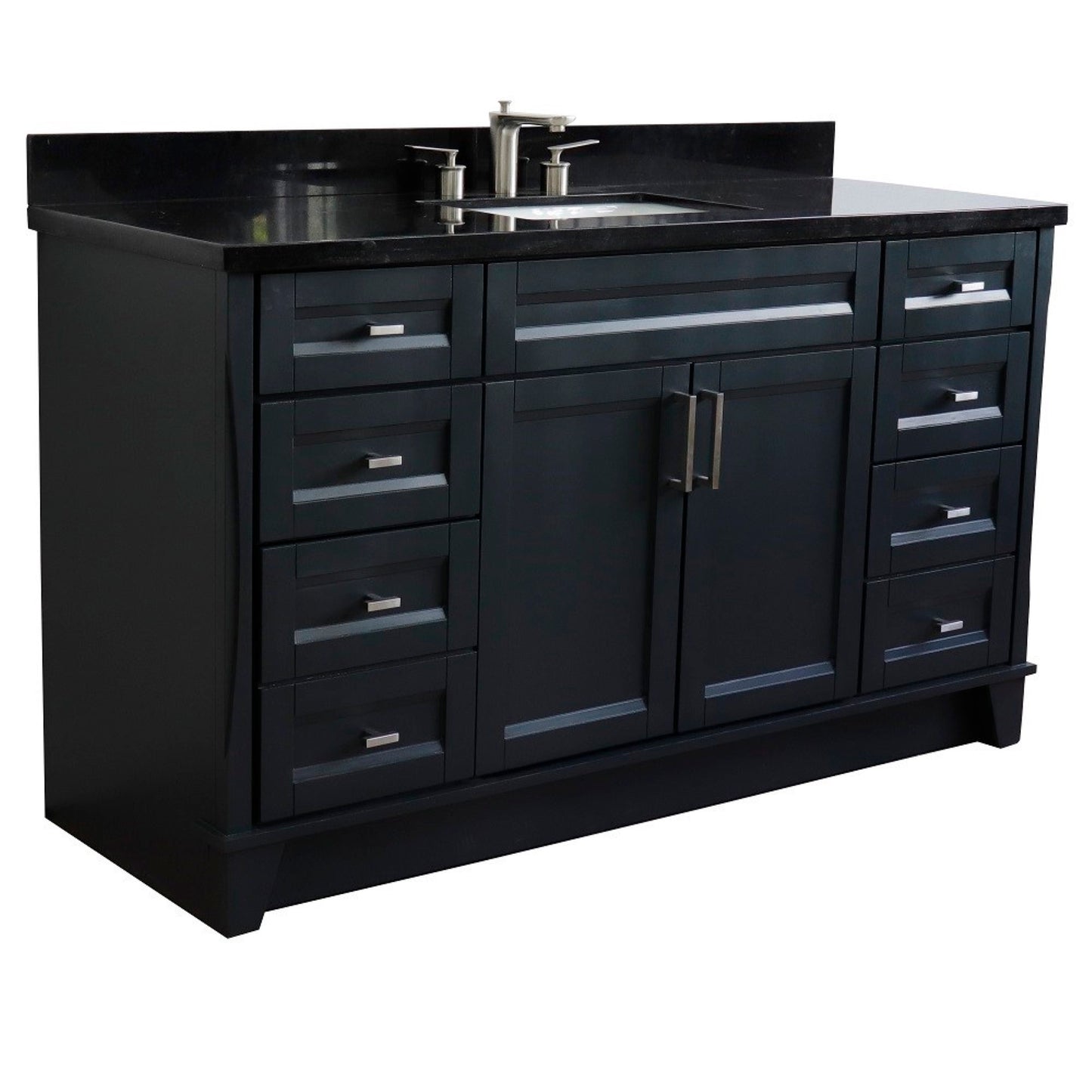 61" Single sink vanity in Dark Gray finish and Black galaxy granite and rectangle sink