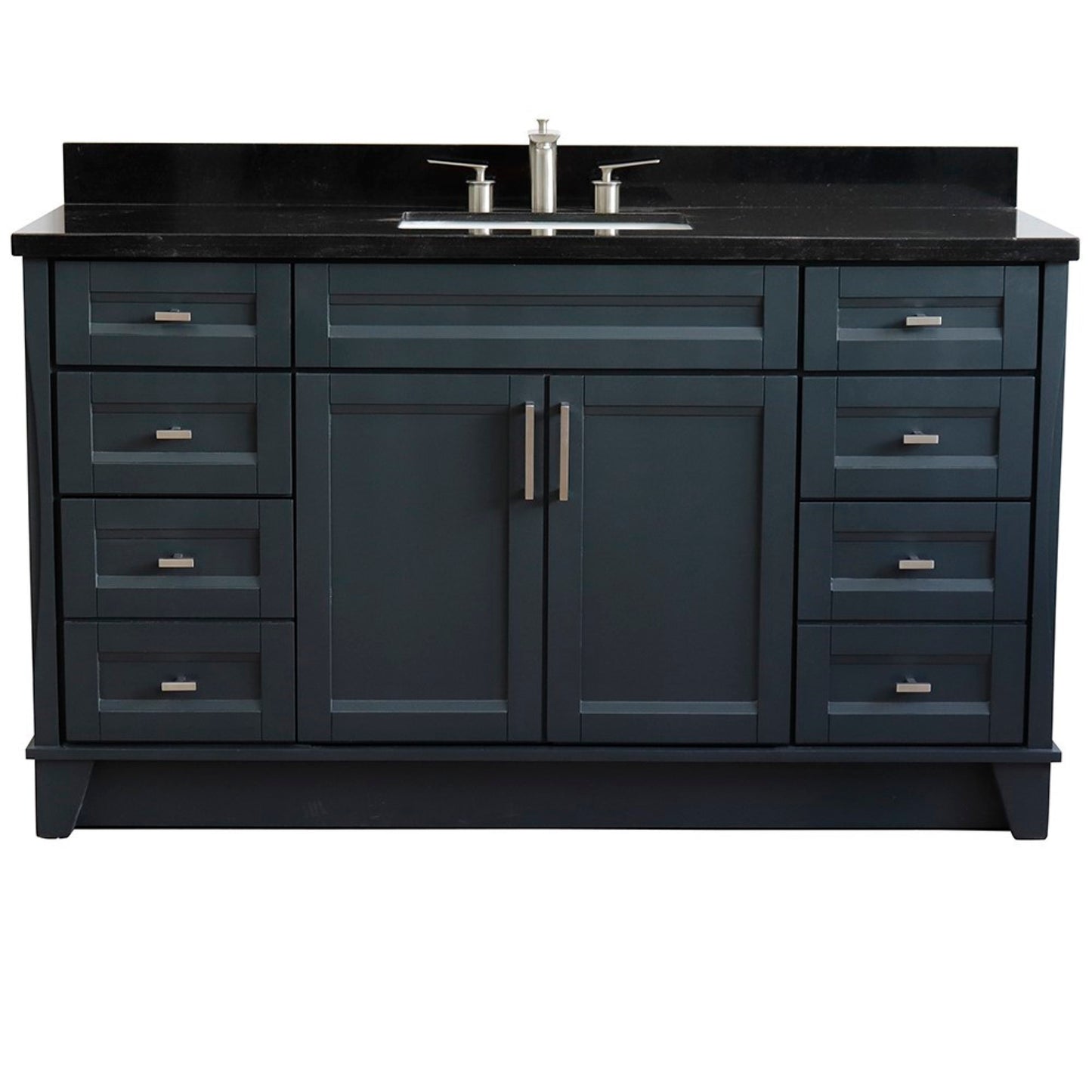 61" Single sink vanity in Dark Gray finish and Black galaxy granite and rectangle sink