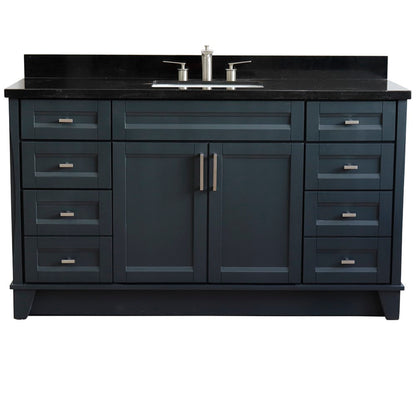 61" Single sink vanity in Dark Gray finish and Black galaxy granite and rectangle sink