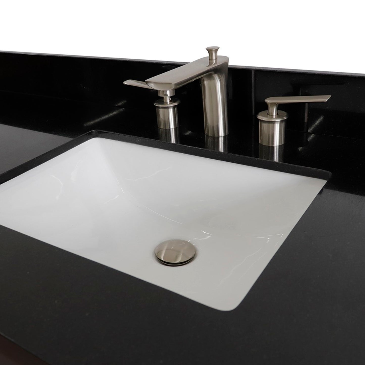 61" Single sink vanity in Dark Gray finish and Black galaxy granite and rectangle sink