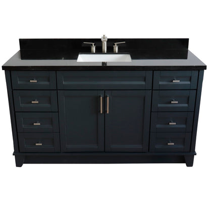 61" Single sink vanity in Dark Gray finish and Black galaxy granite and rectangle sink