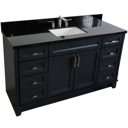 61" Single sink vanity in Dark Gray finish and Black galaxy granite and rectangle sink