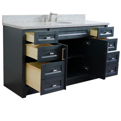 61" Single sink vanity in Dark Gray finish and Gray granite and oval sink