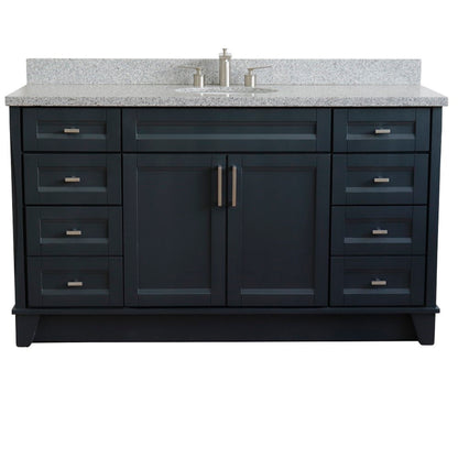 61" Single sink vanity in Dark Gray finish and Gray granite and oval sink