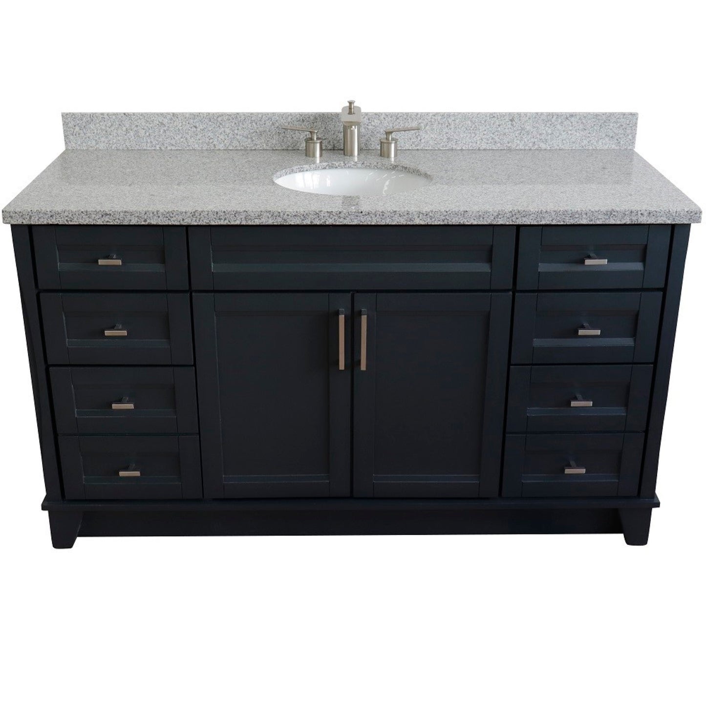 61" Single sink vanity in Dark Gray finish and Gray granite and oval sink
