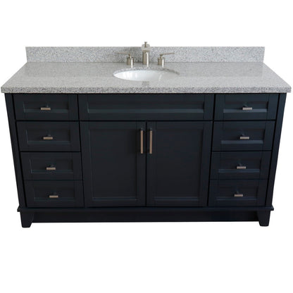 61" Single sink vanity in Dark Gray finish and Gray granite and oval sink