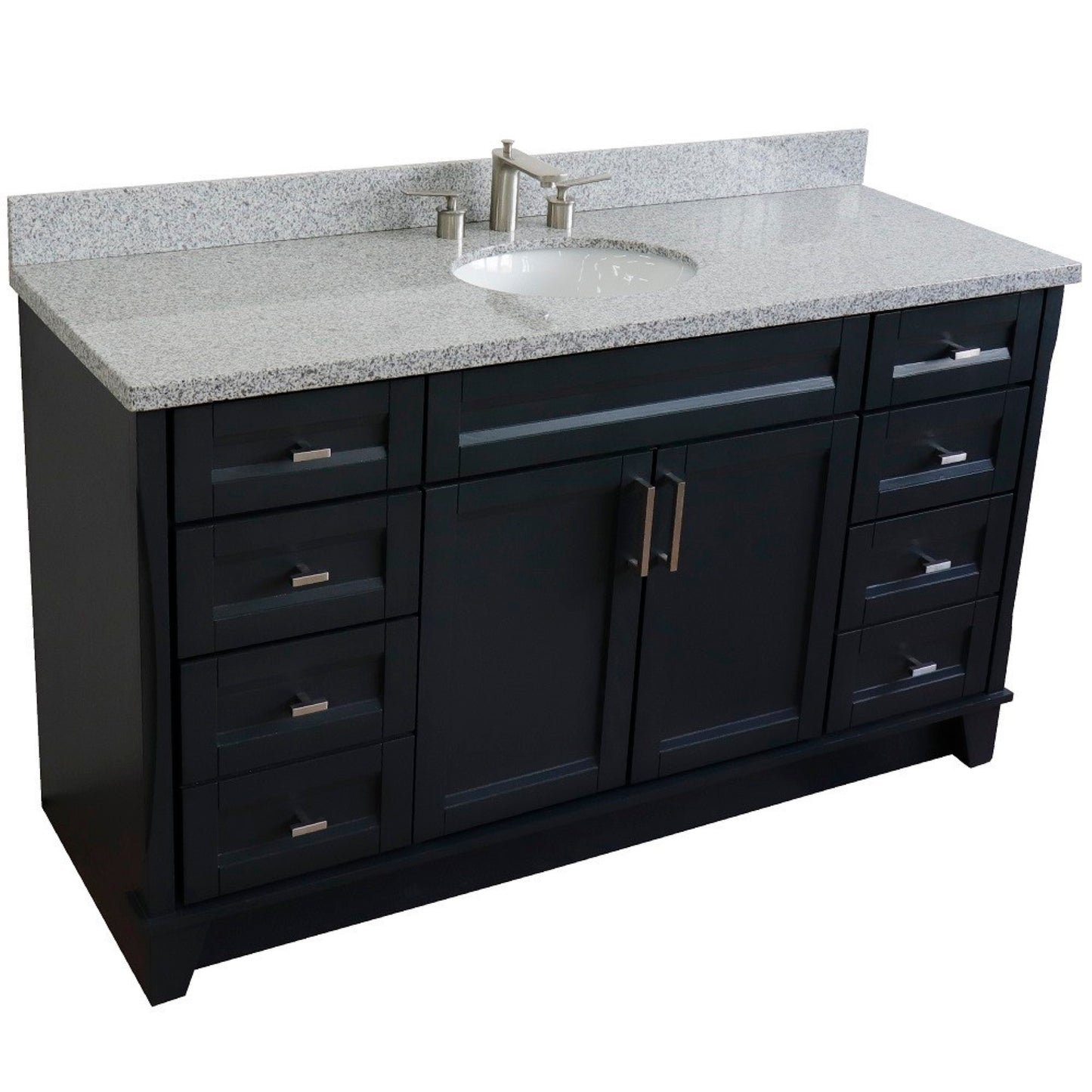61" Single sink vanity in Dark Gray finish and Gray granite and oval sink