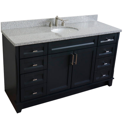 61" Single sink vanity in Dark Gray finish and Gray granite and oval sink