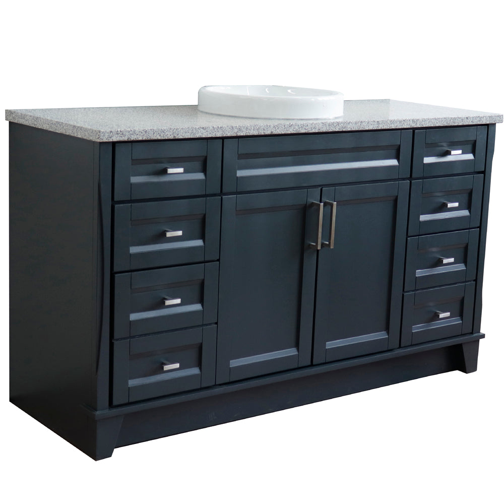 61" Single sink vanity in Dark Gray finish and Gray granite and round sink