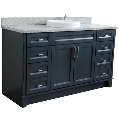 61" Single sink vanity in Dark Gray finish and Gray granite and round sink