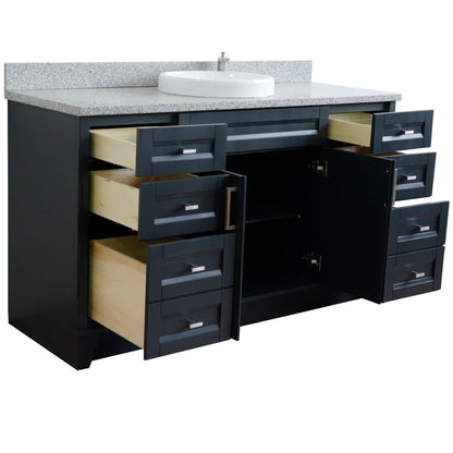 61" Single sink vanity in Dark Gray finish and Gray granite and round sink