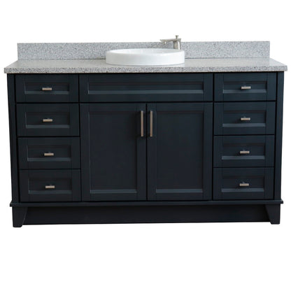 61" Single sink vanity in Dark Gray finish and Gray granite and round sink