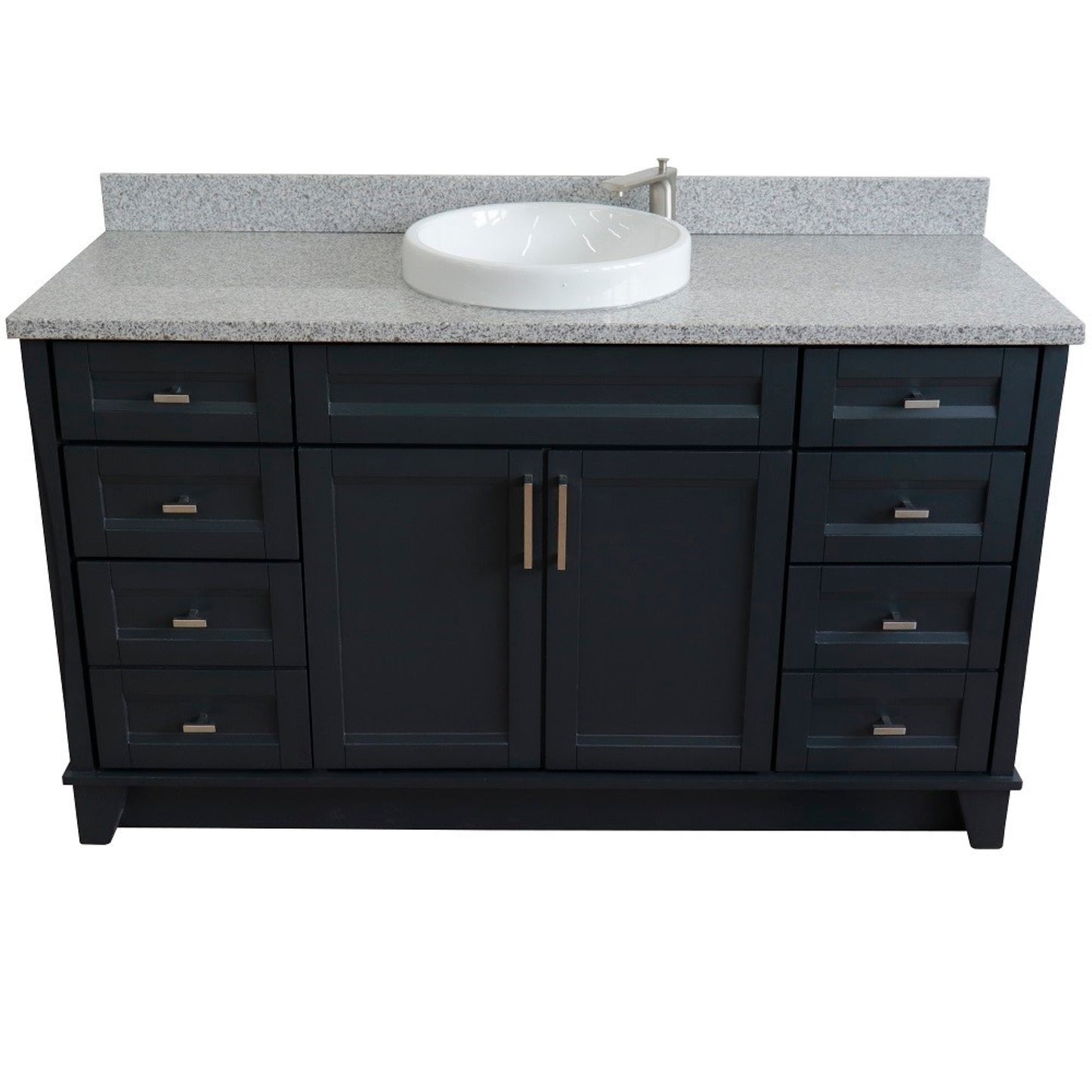 61" Single sink vanity in Dark Gray finish and Gray granite and round sink