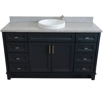 61" Single sink vanity in Dark Gray finish and Gray granite and round sink