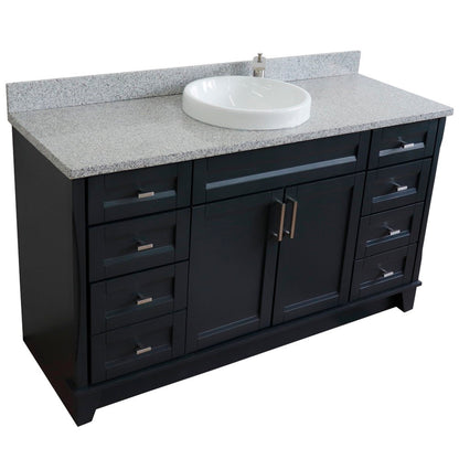 61" Single sink vanity in Dark Gray finish and Gray granite and round sink