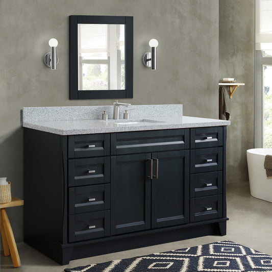 61" Single sink vanity in Dark Gray finish and Gray granite and rectangle sink