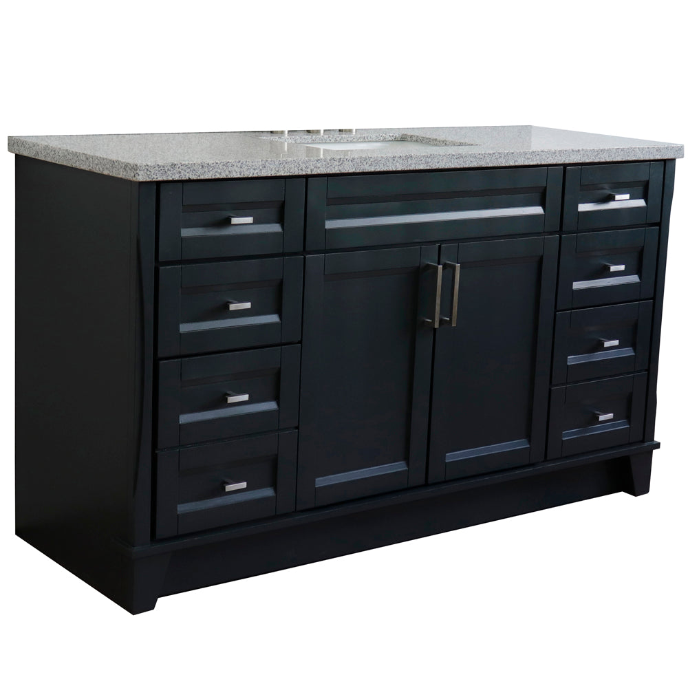 61" Single sink vanity in Dark Gray finish and Gray granite and rectangle sink
