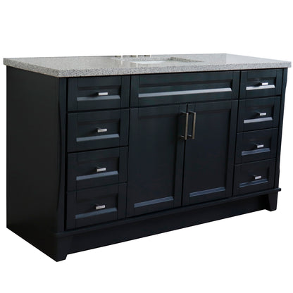 61" Single sink vanity in Dark Gray finish and Gray granite and rectangle sink