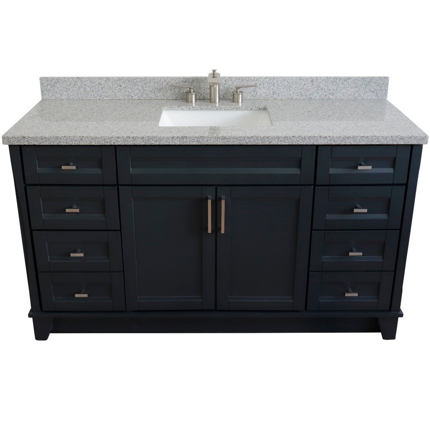 61" Single sink vanity in Dark Gray finish and Gray granite and rectangle sink