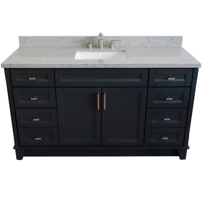 61" Single sink vanity in Dark Gray finish and Gray granite and rectangle sink