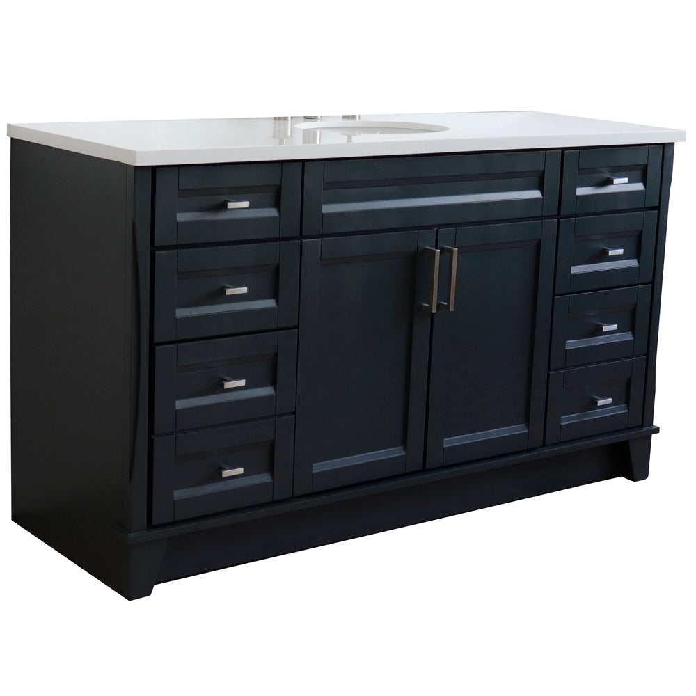 61" Single sink vanity in Dark Gray finish and White engineered stone and oval sink