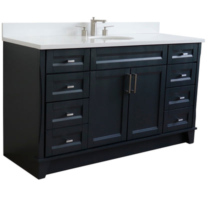 61" Single sink vanity in Dark Gray finish and White engineered stone and oval sink