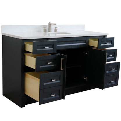 61" Single sink vanity in Dark Gray finish and White engineered stone and oval sink