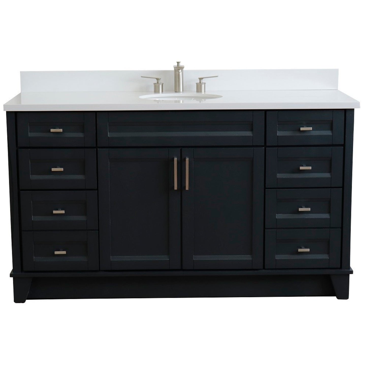 61" Single sink vanity in Dark Gray finish and White engineered stone and oval sink
