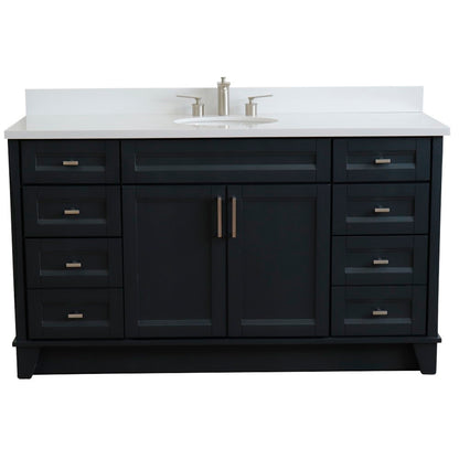 61" Single sink vanity in Dark Gray finish and White engineered stone and oval sink