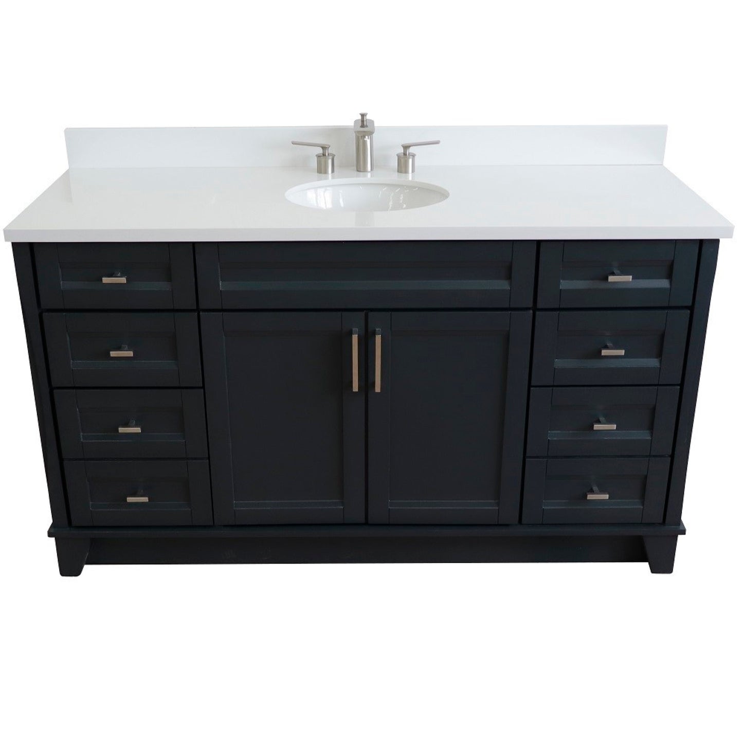 61" Single sink vanity in Dark Gray finish and White engineered stone and oval sink